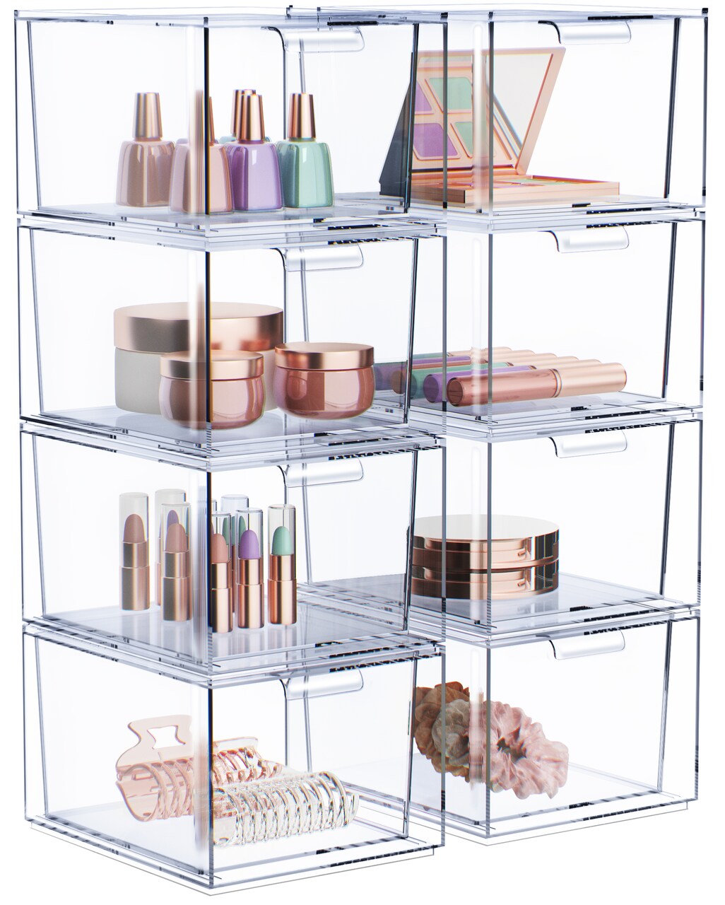 Sorbus 8 Pack Clear Stackable Acrylic Drawer Makeup Organizers - for Vanity, Bathroom, Under Sink, Cabinets, Jewelry, and More